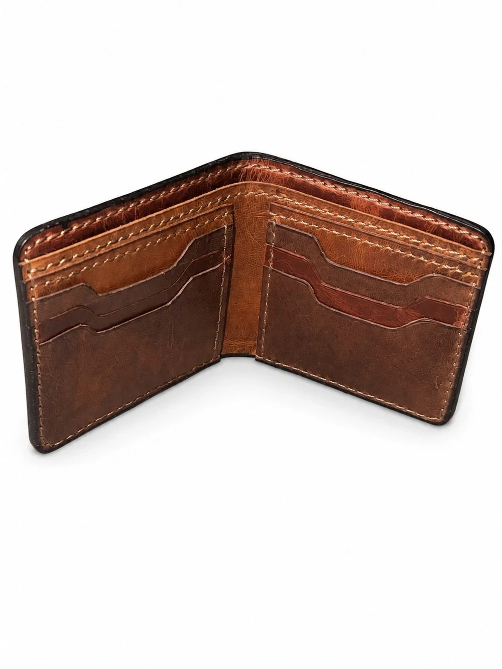 Hand-Tooled Leather Bifold Wallet Basketweave Design Brown floral